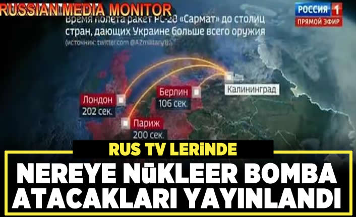 Rus devlet televizyonunda skandal görüntü: Nükleer saldırı haritası yayınlandı, hangi şehre kaç saniye füze düşeceği konuşuldu