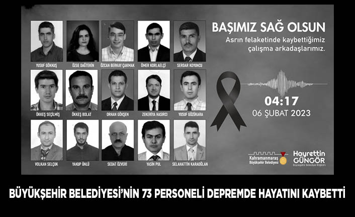 Kahramanmaraş Büyükşehir Belediyesi’nin 73 personeli depremde hayatını kaybetti